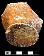 German brown salt glaze stoneware bottle with iron oxide slip.  Probably Bartmann bottle. Base diameter: 2.00&rdquo;, from 18CV60.